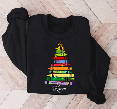 Teacher Christmas Crayon Tree Light Personalized Sweatshirt HTN14NOV23CT1 2d sweatshirt HumanCustom - Unique Personalized Gifts Made Just for You