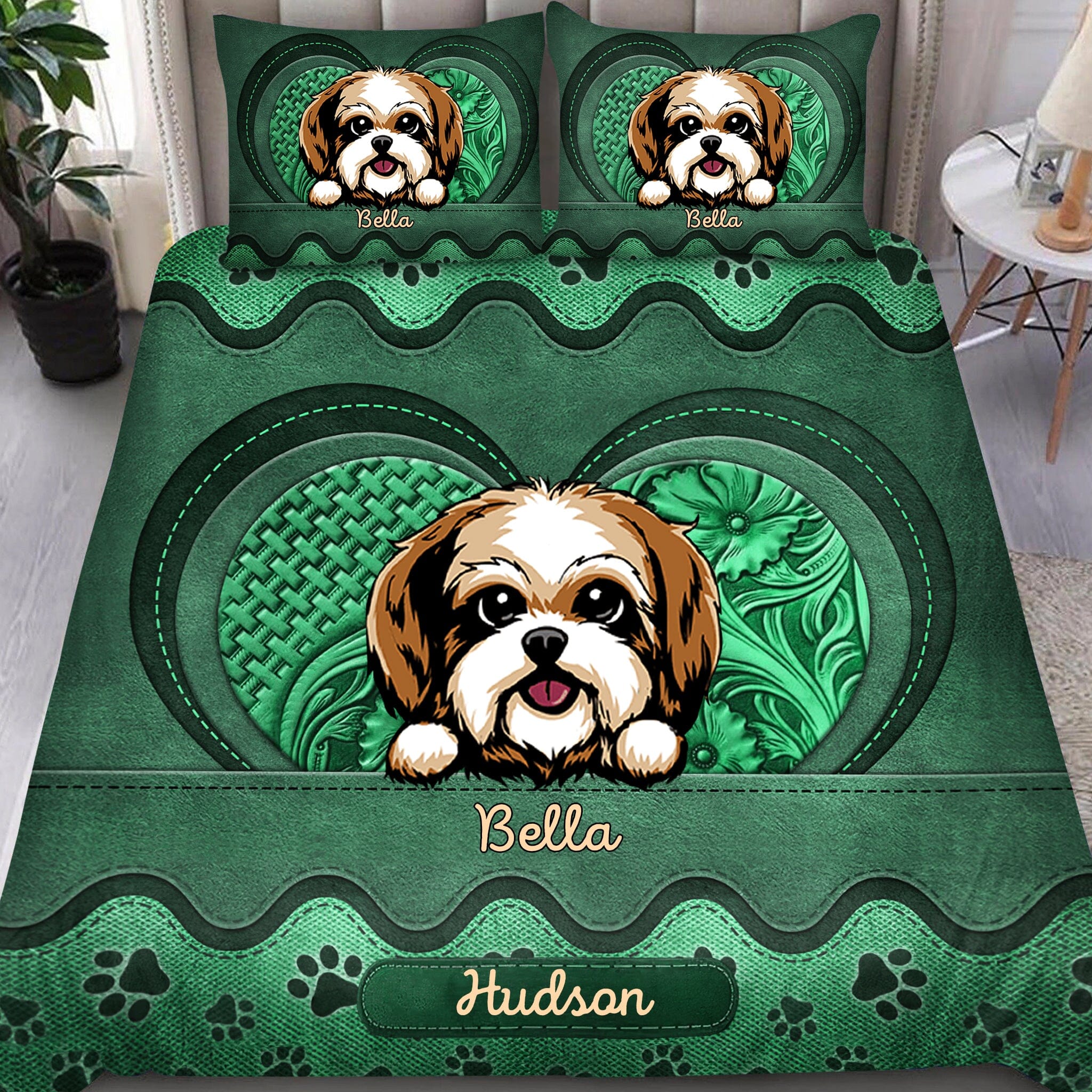 Leather Texture Effect Personalized Bedding Set For Dog Lovers VTX05DEC23CT1 Bedding Set HumanCustom - Unique Personalized Gifts Made Just for You 