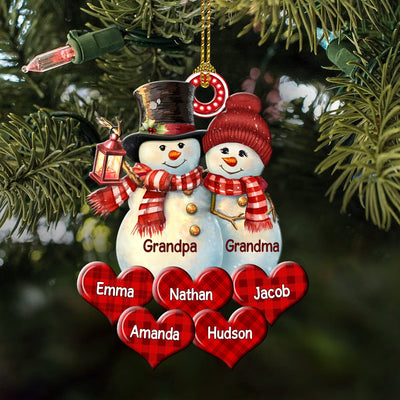 Christmas Couple Snowman Grandma Grandpa Sweatheart Grandkids Personalized Acrylic Ornament HTN31OCT23CT1 Acrylic Ornament HumanCustom - Unique Personalized Gifts Made Just for You