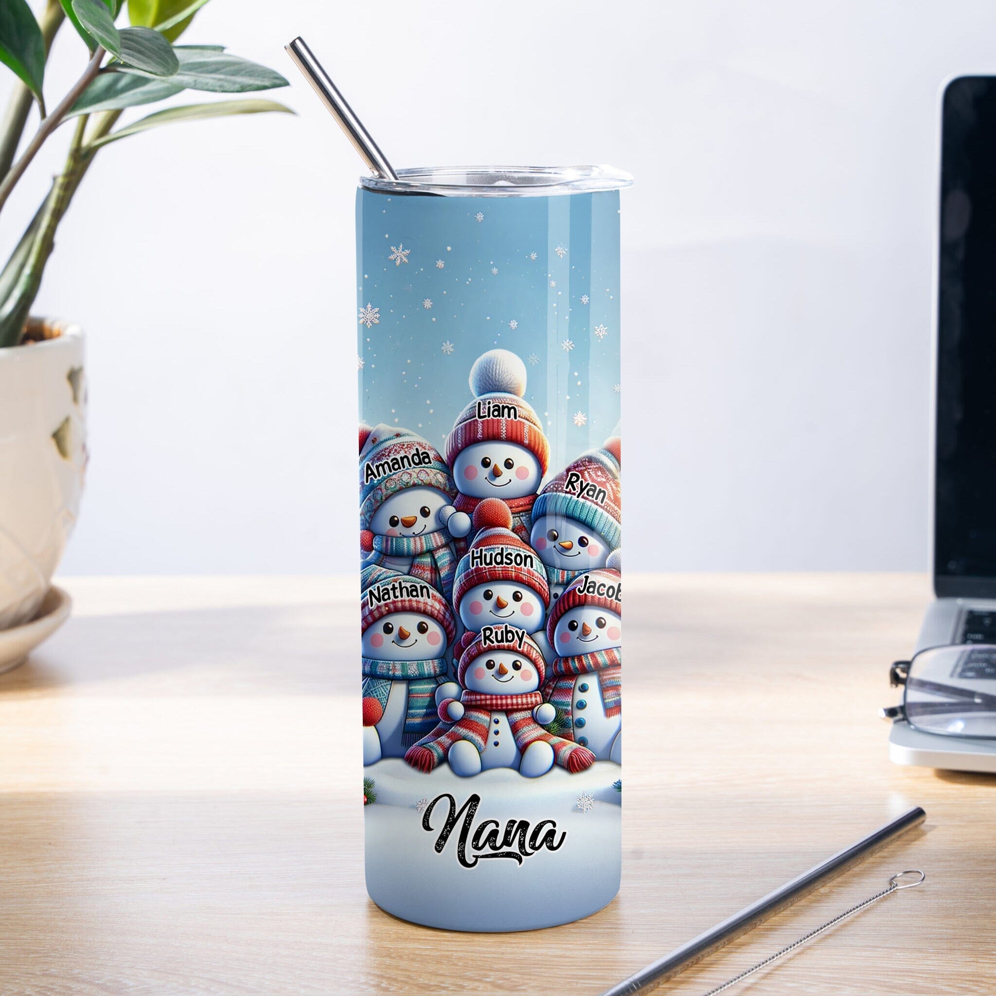 Christmas Snowman Grandkids Personalized Skinny Tumbler HTN13NOV23CT3 Skinny Tumbler HumanCustom - Unique Personalized Gifts Made Just for You 