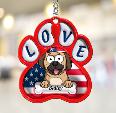 Love Cute Puppy Pet Dogs American Flag Pattern Personalized 3D Inflated Effect Keychain NVL18JUN24CT2