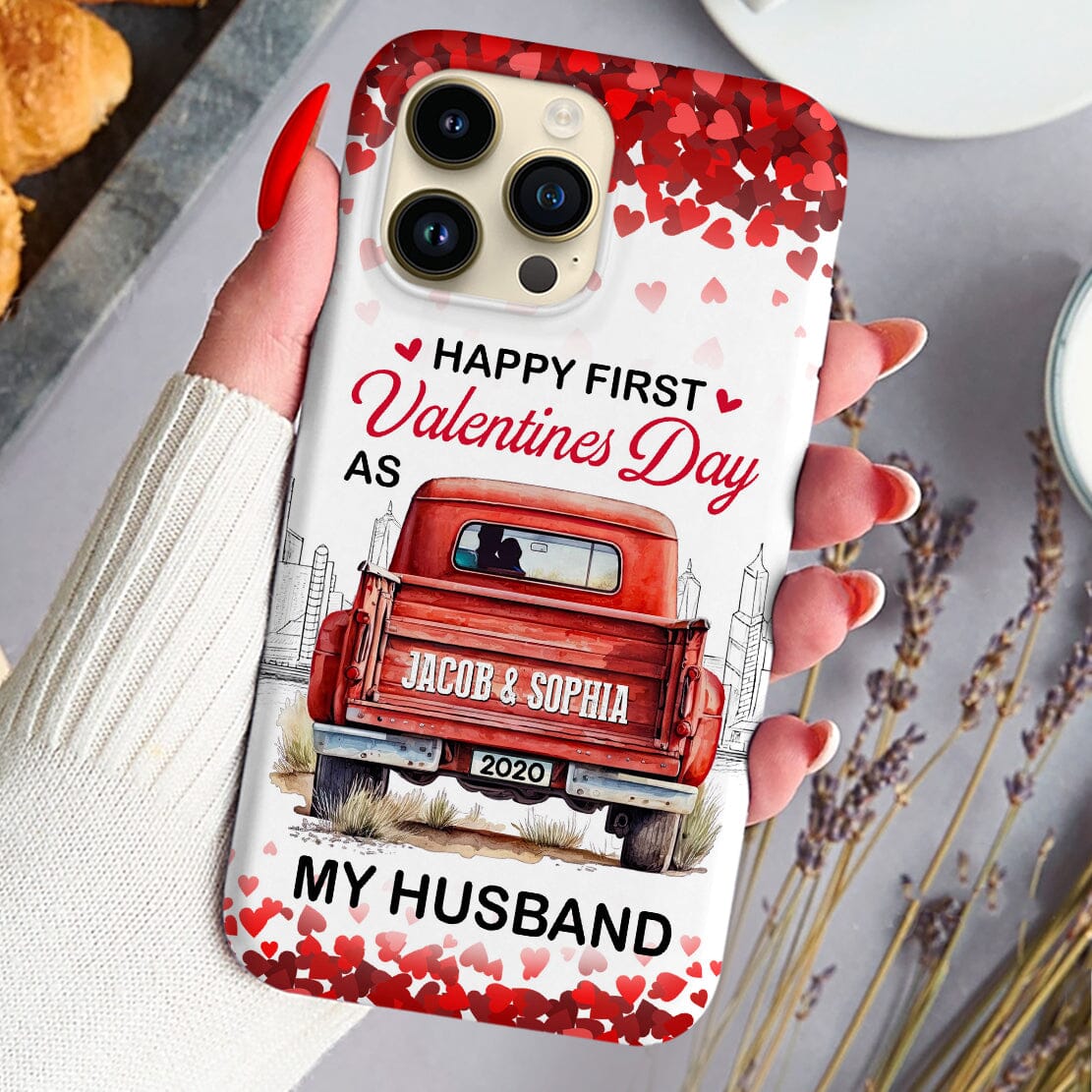 First Valentines Day As Boyfriend/ Girlfriend Husband/ Wife Red Truck Personalized Silicone Phone Case Gift For Couples VTX14DEC23CT2 Silicone Phone Case HumanCustom - Unique Personalized Gifts Made Just for You 