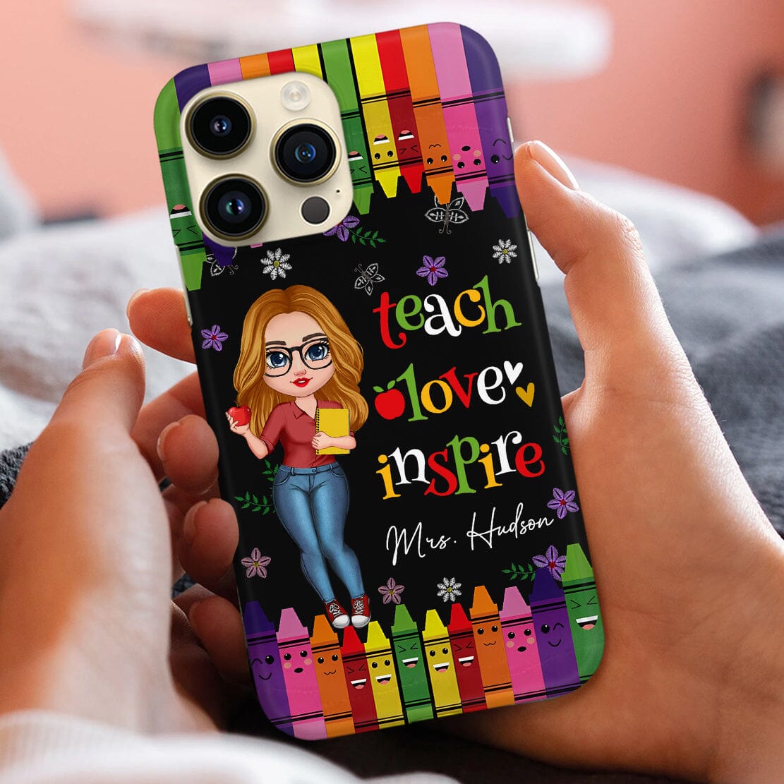 Colorful Crayon Teach Love Inspire Cute Pretty Doll Teacher Personalized Phone case Perfect Teacher's Day Gift HTN21DEC23CT3 Silicone Phone Case HumanCustom - Unique Personalized Gifts Made Just for You 