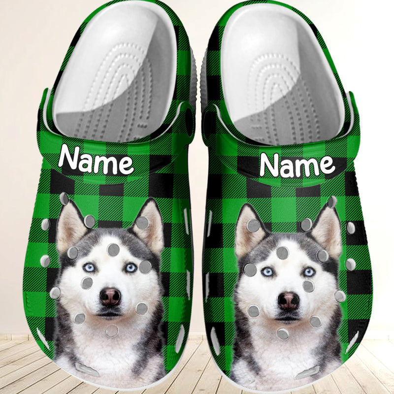 Christmas Plaid Upload Photo Cute Dog Puppy Cat Kitten Personalized Clog Shoes