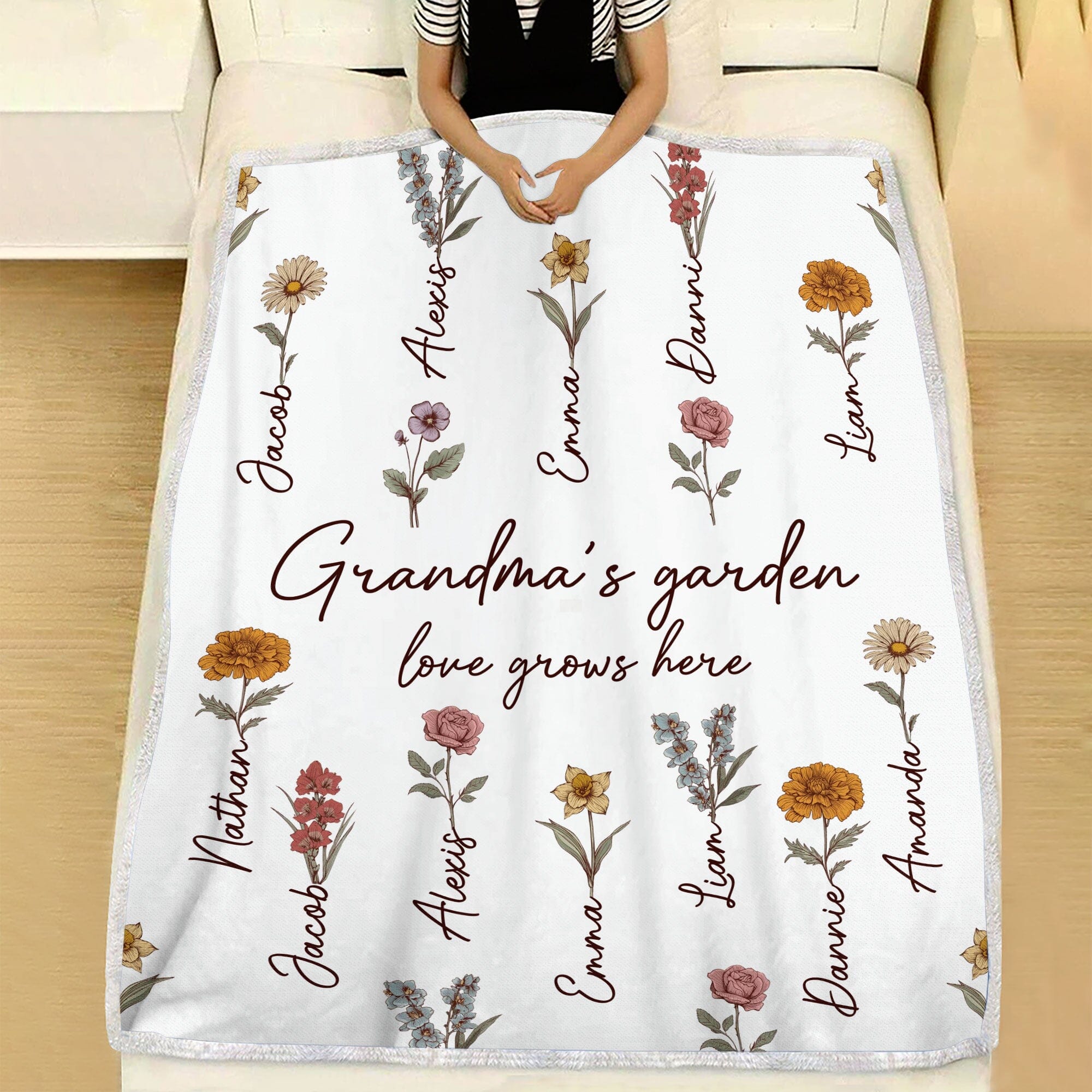 Grandma's Garden Love Grows Here Custom Name Kids Personalized Fleece Blanket CTL25DEC23CT1 Fleece Blanket HumanCustom - Unique Personalized Gifts Made Just for You 