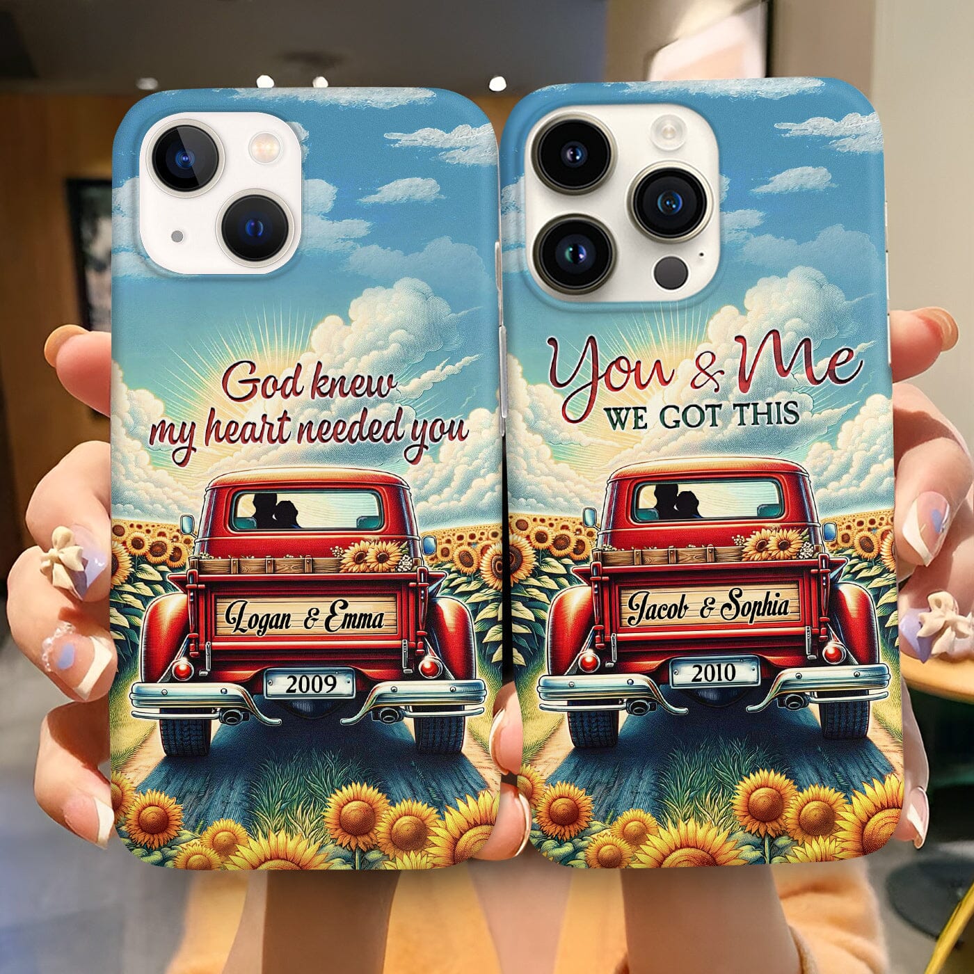 Sunflower Field Romantic Couple Truck God Knew My Heart Needed you Personalized Phone case HTN26DEC23CT1