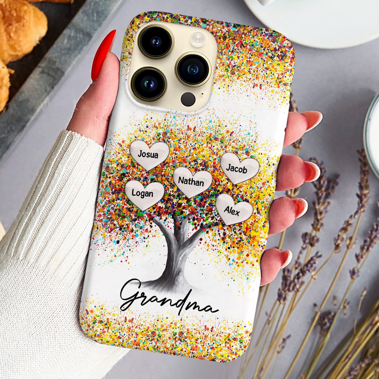 Colorful Grandma Mom Tree Sweet Heart Kids Personalized Phone Case LPL14DEC23CT1 Silicone Phone Case HumanCustom - Unique Personalized Gifts Made Just for You 