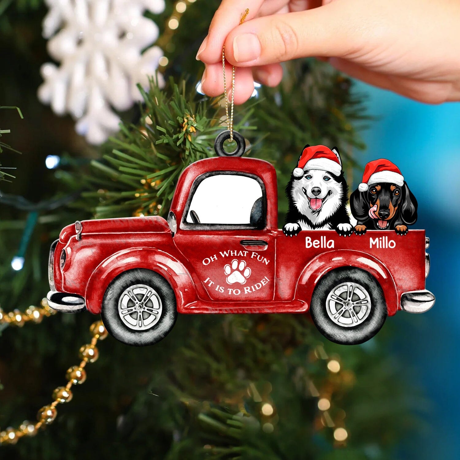 Christmas Cute Puppy Pet Dog On Red Truck Personalized Ornament CTL16OCT23CT1 Acrylic Ornament HumanCustom - Unique Personalized Gifts Made Just for You Pack 1 