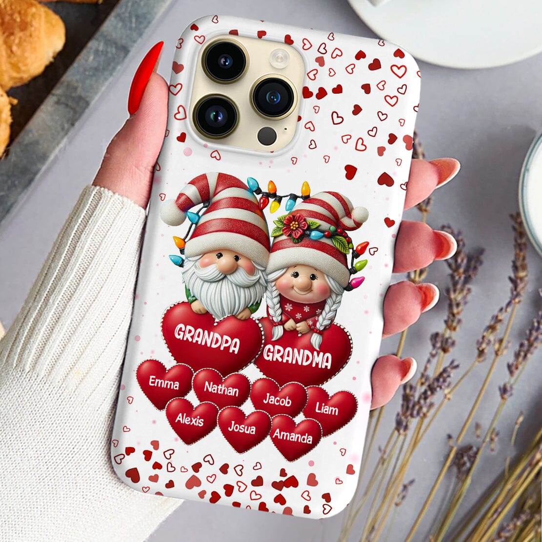 Gnome Couple Grandpa & Grandma With Heart Kids Personalized Silicone Phone Case VTX08DEC23CT2 Silicone Phone Case HumanCustom - Unique Personalized Gifts Made Just for You Iphone iPhone 15 