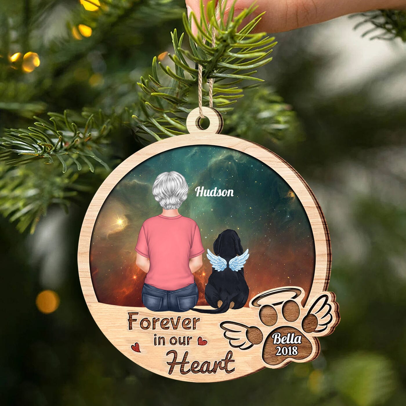 Memorial Pet - Love Dog Puppy On Heaven Galaxy Background Forever On Our Heart Personalized Ornament CTL16OCT23CT2 Wood Custom Shape Ornament HumanCustom - Unique Personalized Gifts Made Just for You 