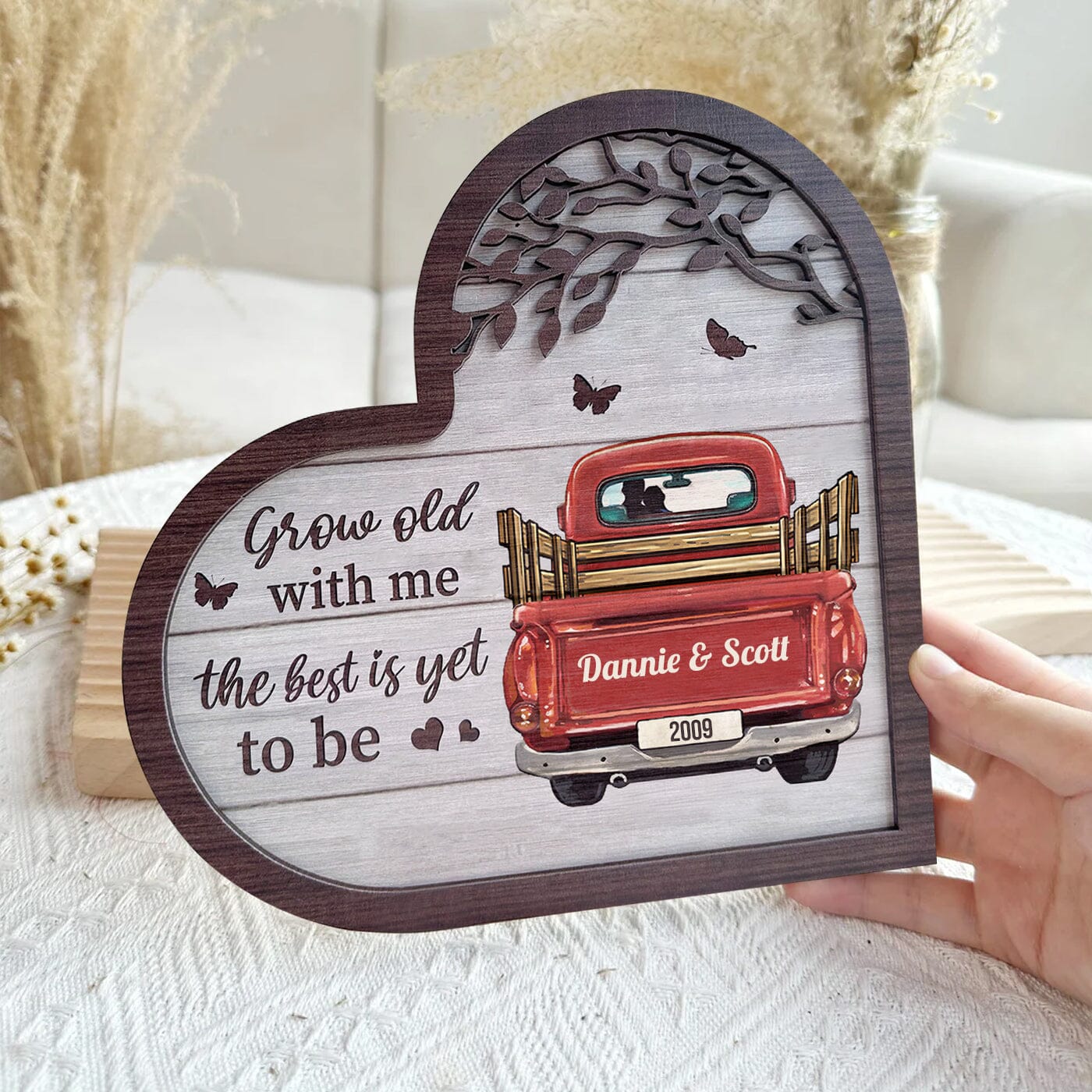 Red Truck Grow Old With Me Couples Anniversary - Personalized 2 Layers Wooden Plaque NVL21DEC23CT1 Wood Plaque HumanCustom - Unique Personalized Gifts Made Just for You 