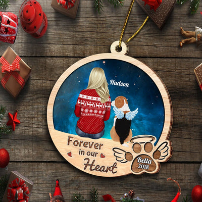 Memorial Pet - Love Dog Puppy On Heaven Galaxy Background Forever On Our Heart Personalized Ornament CTL16OCT23CT2 Wood Custom Shape Ornament HumanCustom - Unique Personalized Gifts Made Just for You