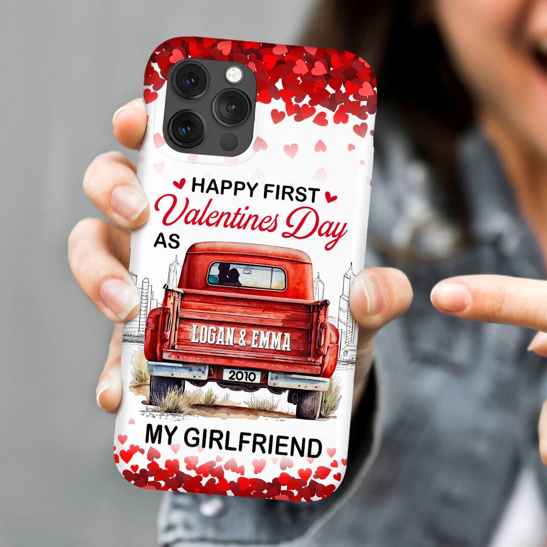 First Valentines Day As Boyfriend/ Girlfriend Husband/ Wife Red Truck Personalized Silicone Phone Case Gift For Couples VTX14DEC23CT2 Silicone Phone Case HumanCustom - Unique Personalized Gifts Made Just for You 