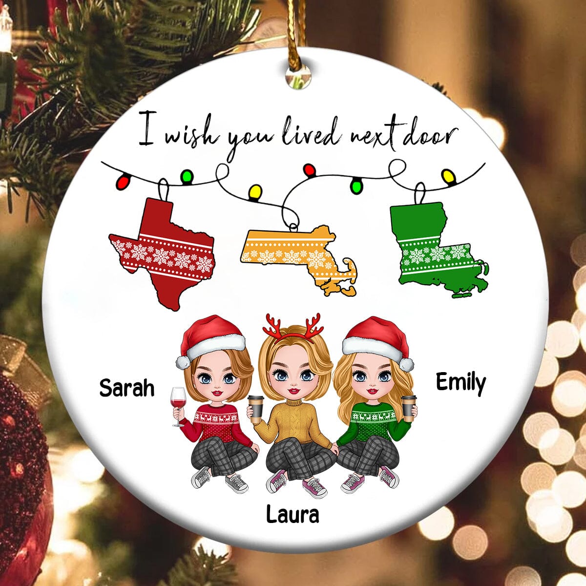 I Wish You Lived Next Door Personalized Circle Ceramic Ornament Christmas Gift For Sisters Besties CTL15NOV23CT1 Circle Ceramic Ornament HumanCustom - Unique Personalized Gifts Made Just for You 