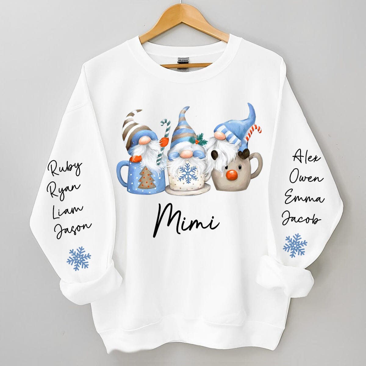 Winter Gnome Christmas Grandma With Grandkids Name On Sleeve Personalized Sweatshirt Gift for Grandmas Moms Aunties CTL17NOV23CT1 2d sweatshirt HumanCustom - Unique Personalized Gifts Made Just for You 