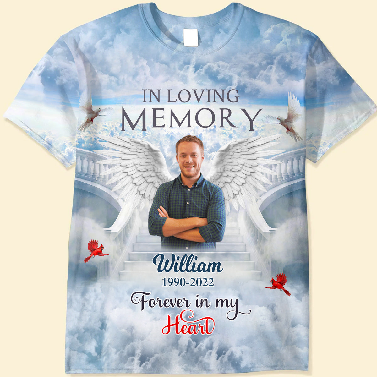 Memorial Upload Photo Wings Heaven, In Loving Memory A Big Piece Of My Heart Lives In Heaven Personalized 3D T-shirt LPL09APR24CT1