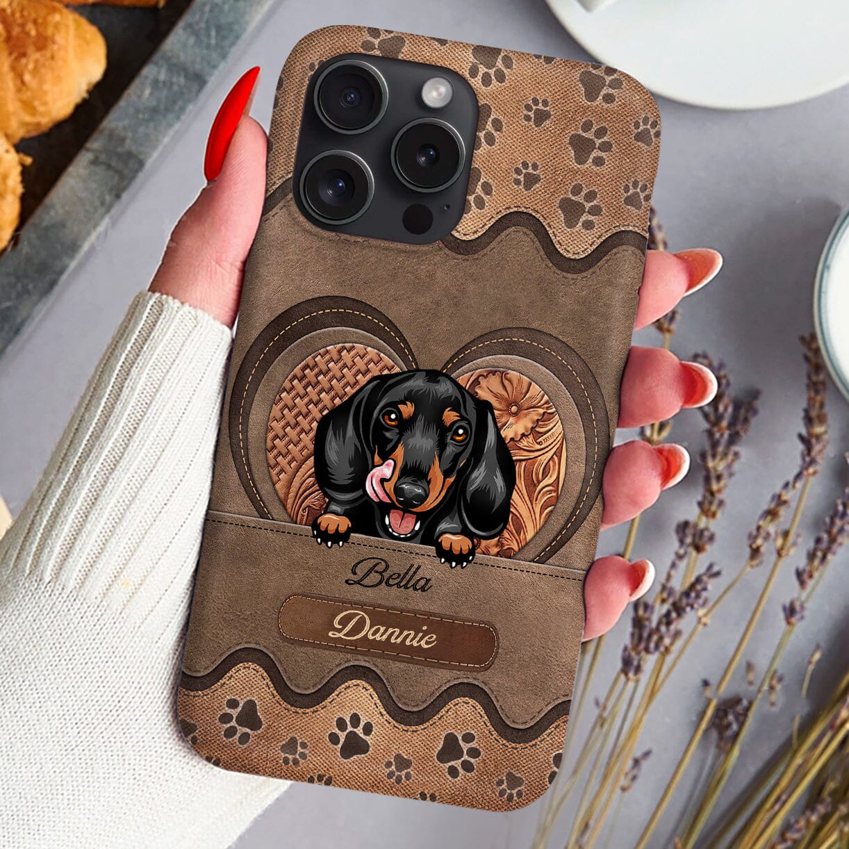 Leather Texture Effect Custom Dogs Silicone Phone Case Gift For Dog Lovers VTX29NOV23CT1 Silicone Phone Case HumanCustom - Unique Personalized Gifts Made Just for You 