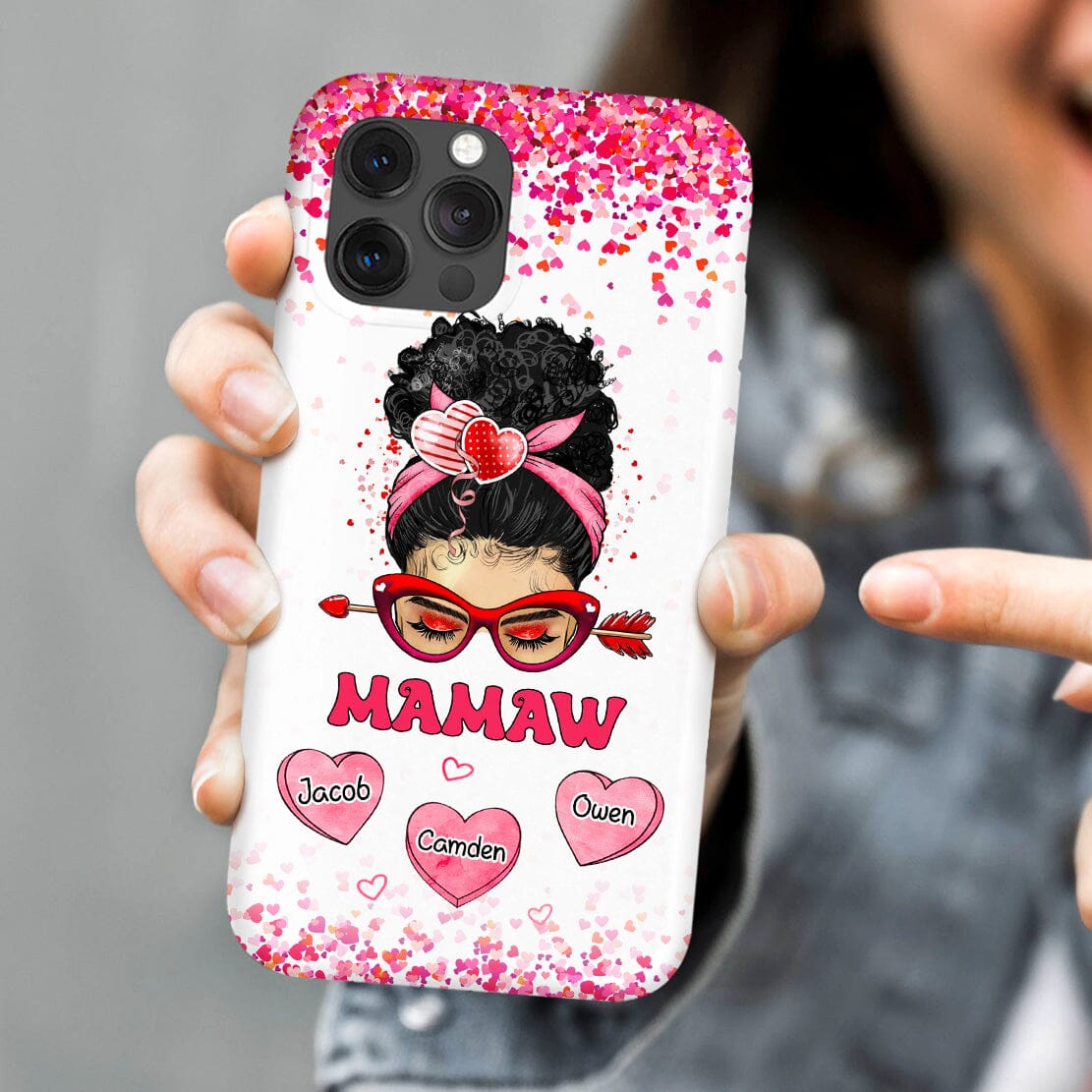 Messy Bun Grandma Mom Heart Kids Personalized Phone case NVL20DEC23CT2 Silicone Phone Case HumanCustom - Unique Personalized Gifts Made Just for You 