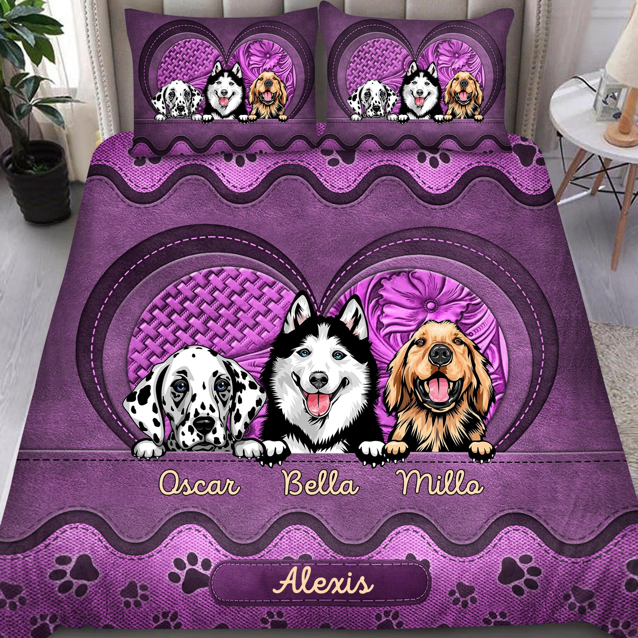 Leather Texture Effect Personalized Bedding Set For Dog Lovers VTX05DEC23CT1 Bedding Set HumanCustom - Unique Personalized Gifts Made Just for You 