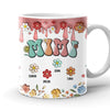 Retro Boho Mama Nana Flower Kids Personalized 3D Inflated Effect Mug LPL15APR24CT2
