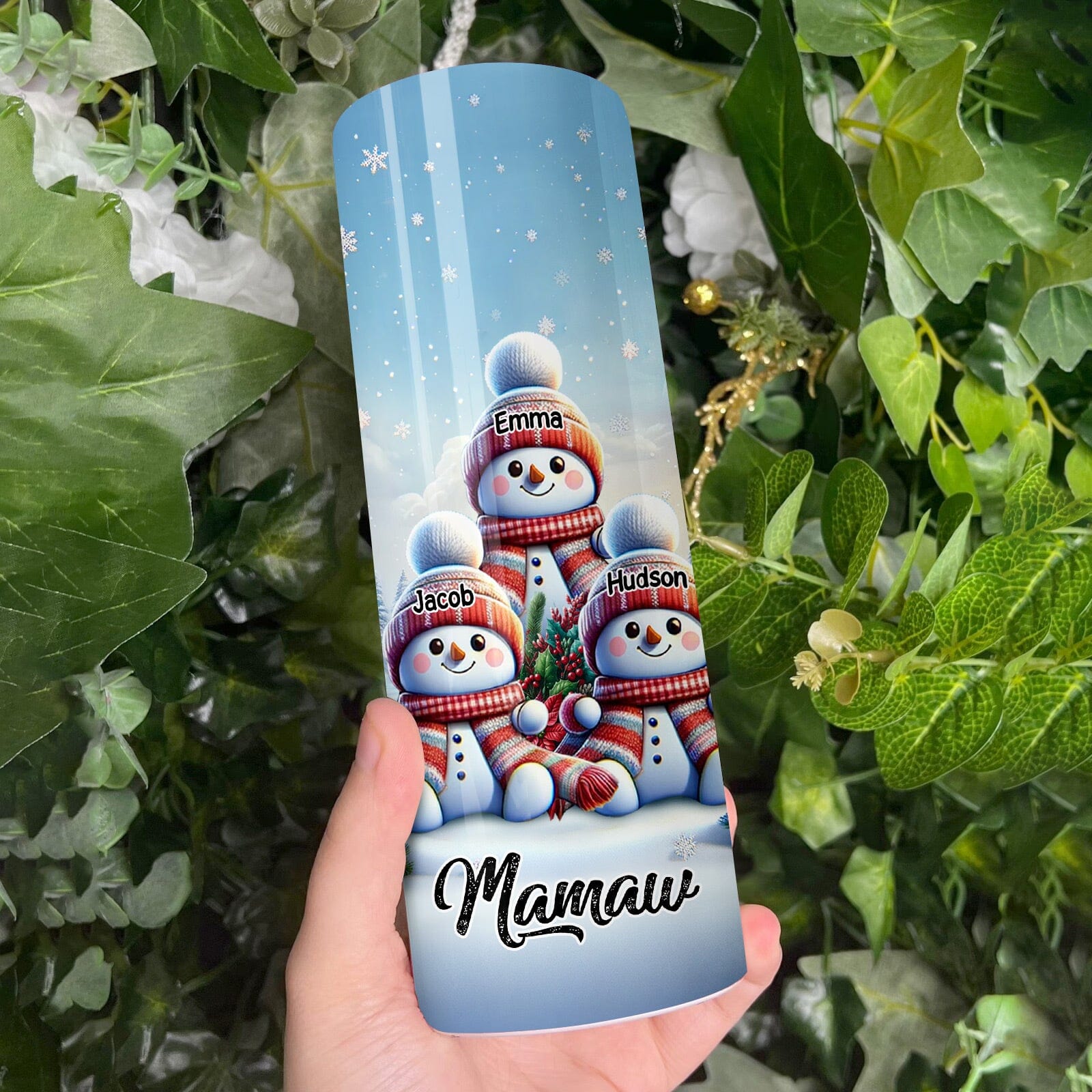 Christmas Snowman Grandkids Personalized Skinny Tumbler HTN13NOV23CT3 Skinny Tumbler HumanCustom - Unique Personalized Gifts Made Just for You 