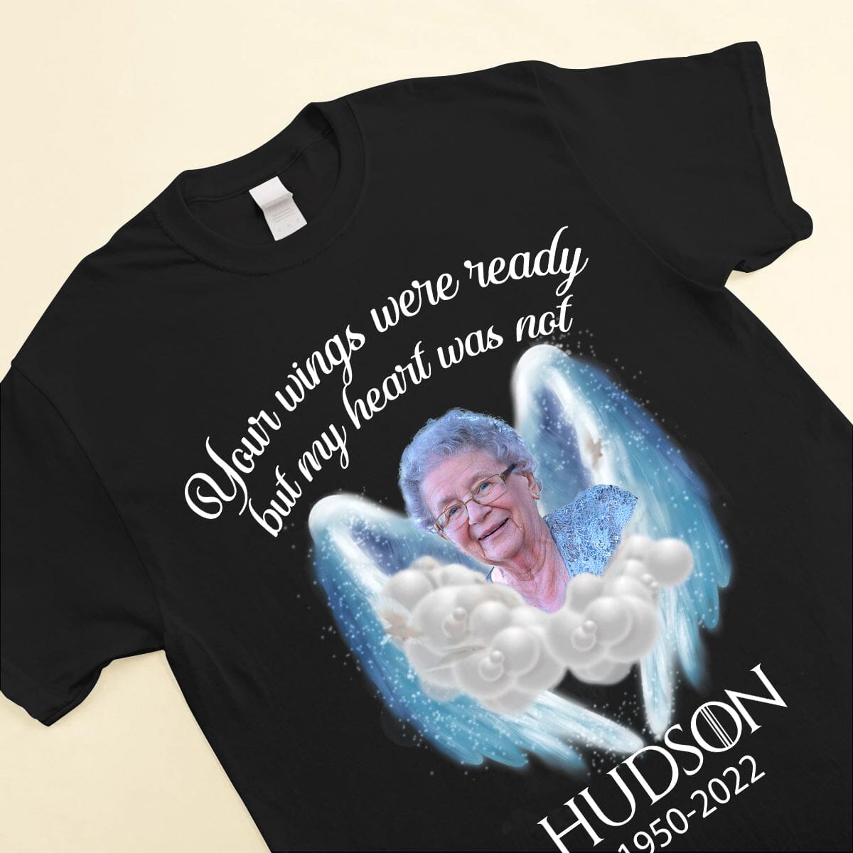 Your wings were ready but my heart was not Upload Photo Memorial Personalized Black T-shirt and Hoodie HTN13OCT23CT1 Black T-shirt and Hoodie HumanCustom New 