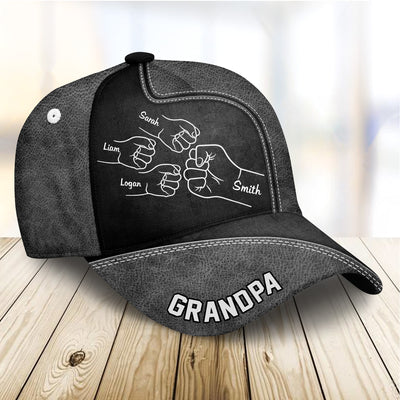 Leather Pattern Grandpa Papa Daddy Fist Bump Fathers Day Family Personalized Cap HTN14MAY24CT1