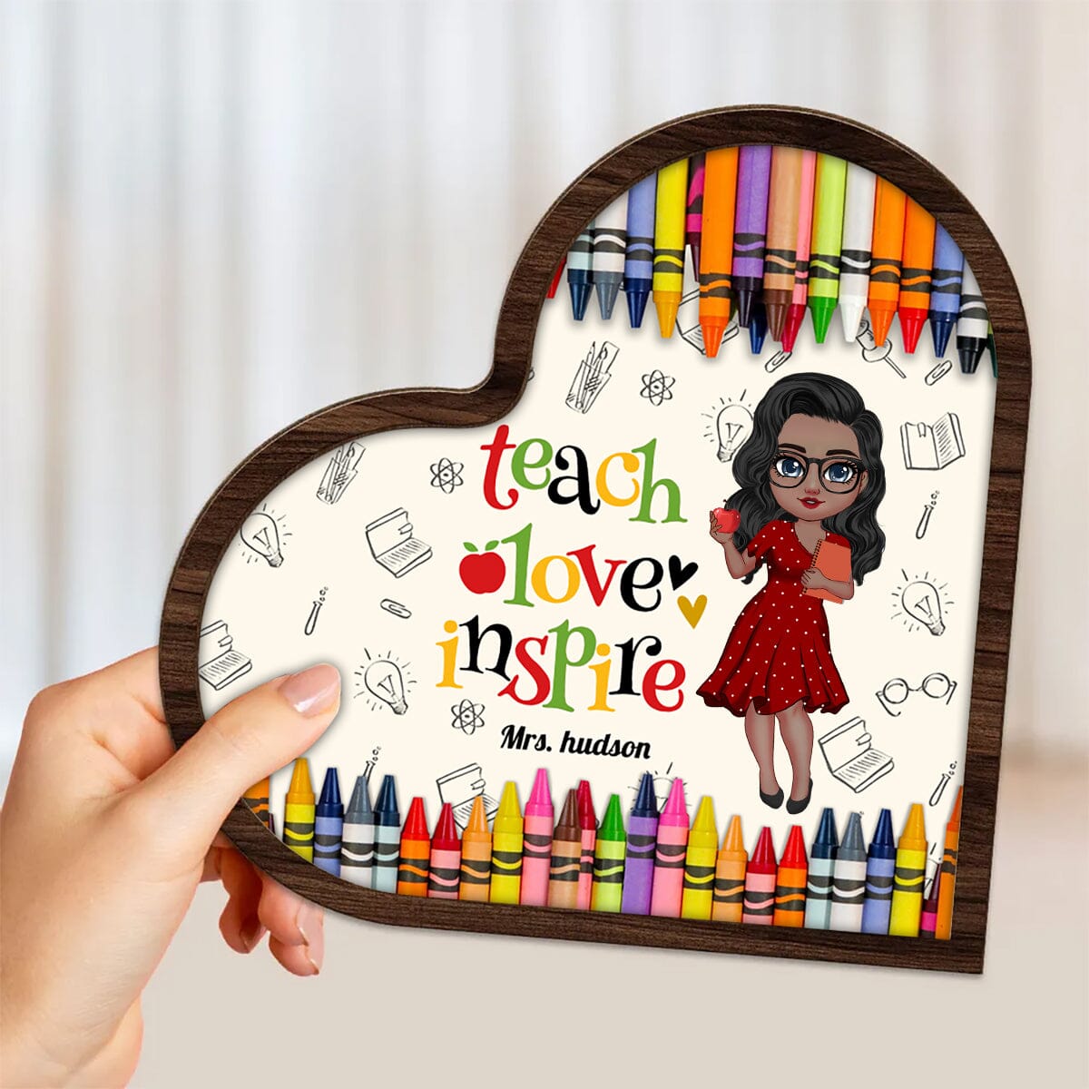 Colorful Crayon Teacher Doll Teach Love Inspire Personalized 2 Layers Wooden Plaque HTN21DEC23CT2 Wood Plaque HumanCustom - Unique Personalized Gifts Made Just for You 