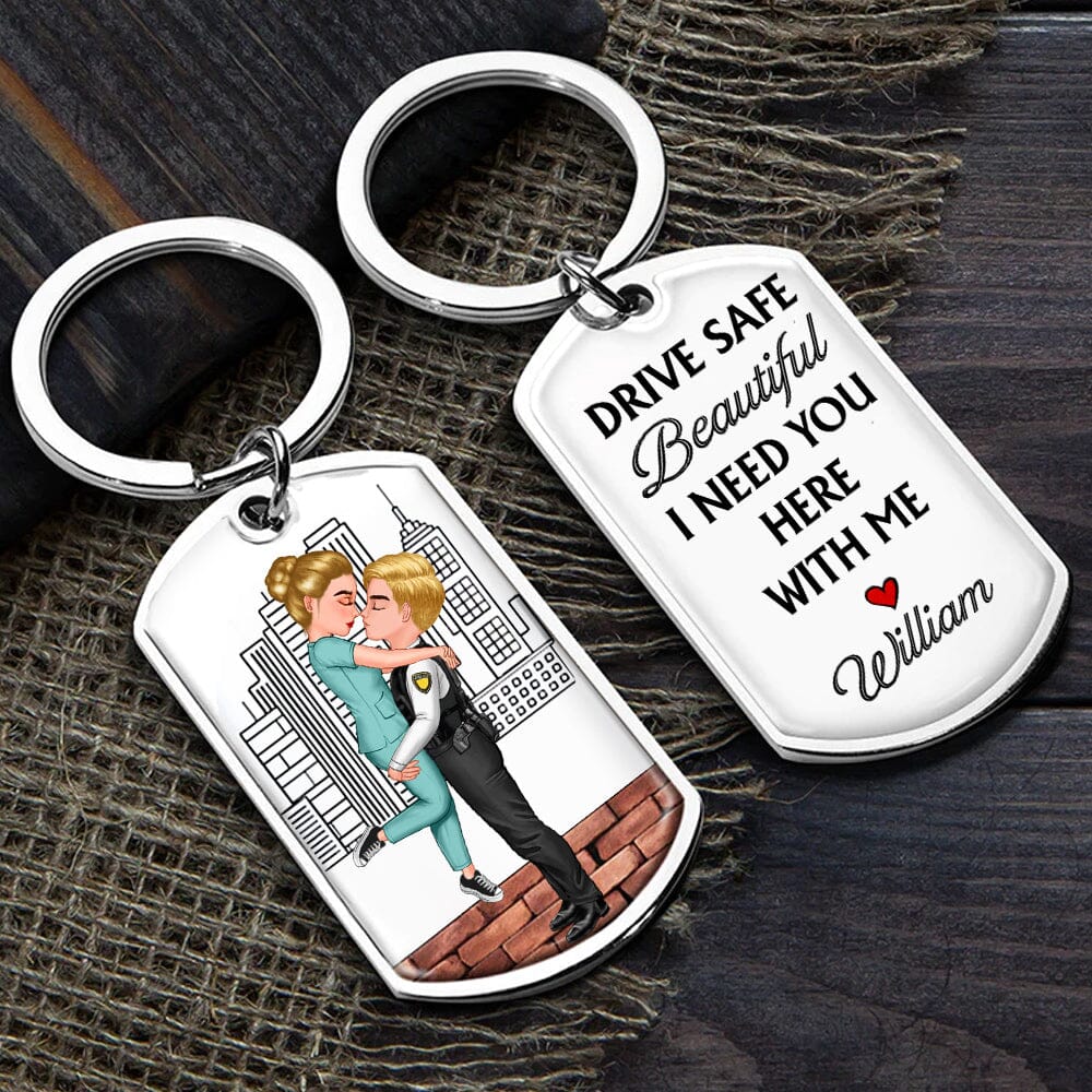 Personalized Couple Portrait, Firefighter, Nurse, Police Officer, Teacher, Gifts by Occupation Stainless Steel Keychain VTX04DEC23CT1 Stainless Steel Keychain HumanCustom - Unique Personalized Gifts Made Just for You 