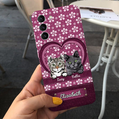 Personalized Flower Denim Pattern Cute Cat Kitten Pet Phone case Gift for cat lovers HTN21DEC22CT1 Silicone Phone Case Humancustom - Unique Personalized Gifts