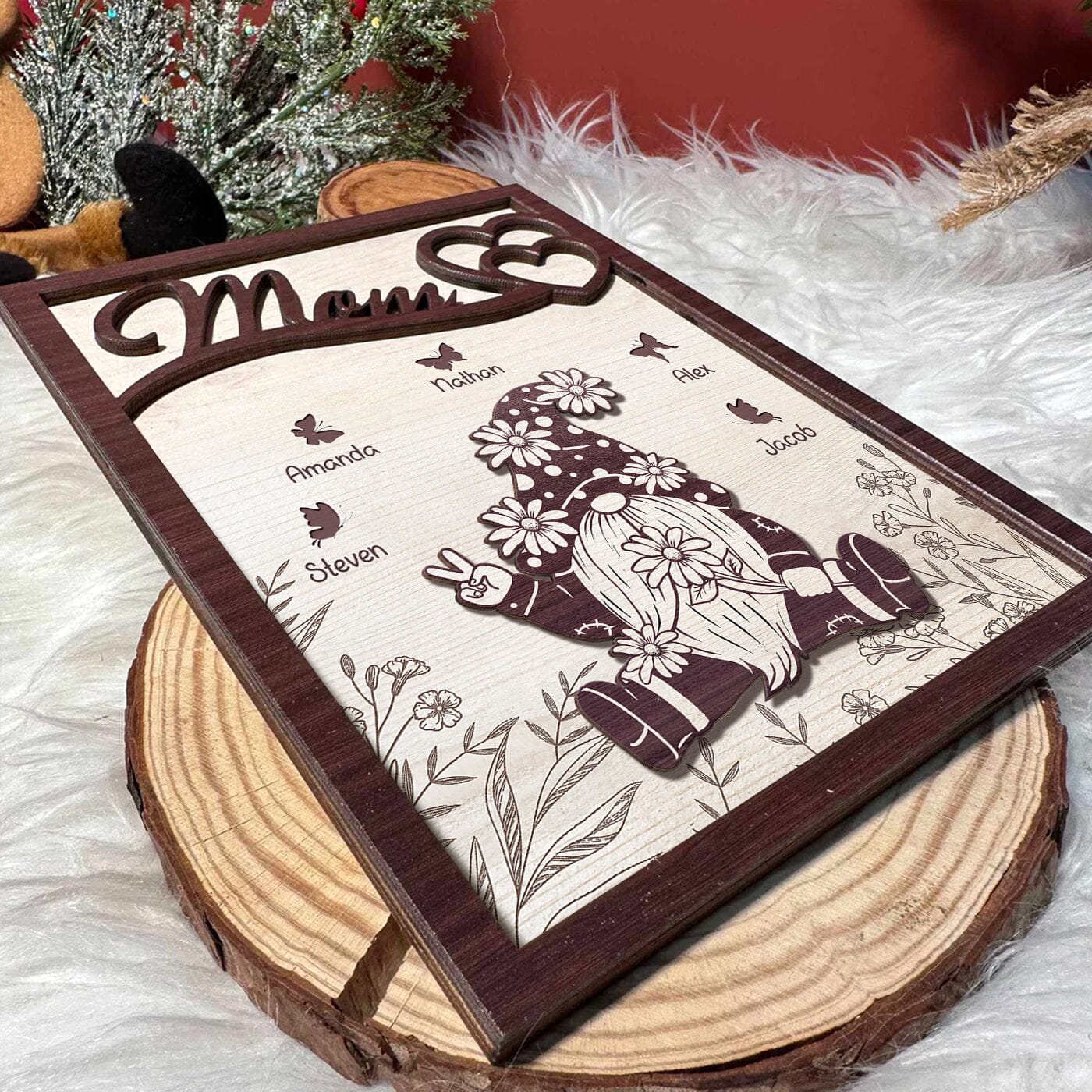 Love Gnome Nana Grandma With Butterflies Grandkids Personalized 2 Layers Wooden Plaque CTL25DEC23CT3 Wood Plaque HumanCustom - Unique Personalized Gifts Made Just for You 