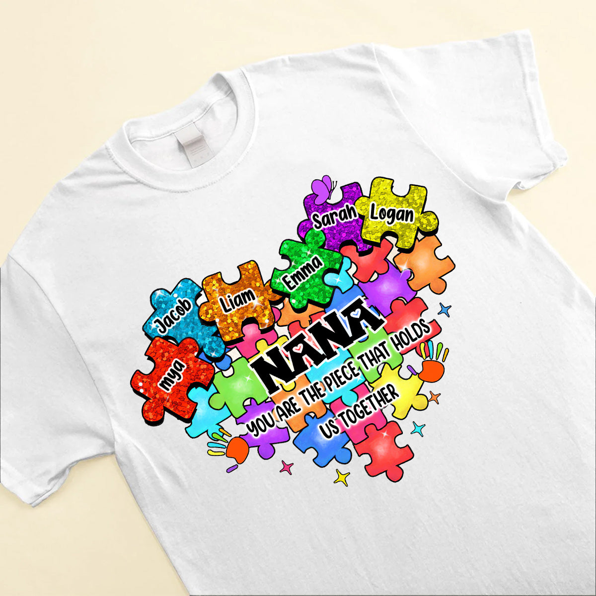 Glitter Puzzle Heart Kids, Mom Nana You Are The Piece That Holds Us Together Personalized Shirt LPL19APR24CT1