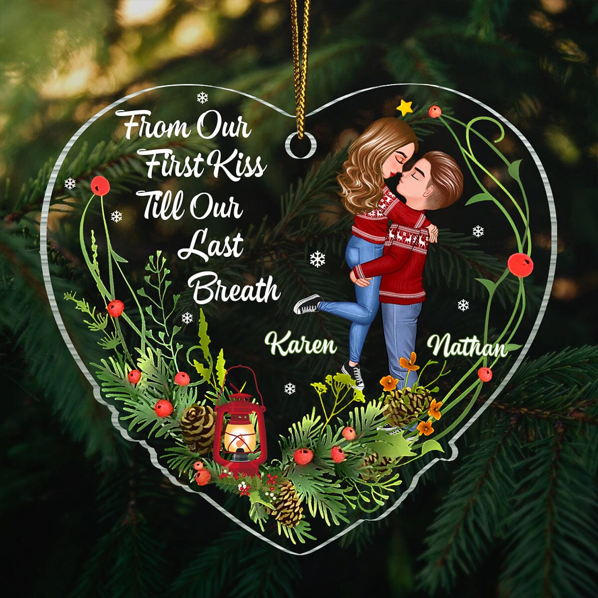 Christmas Couple Portrait, Firefighter, Nurse, Police Officer, Military, Chef, EMS, Flight, Teacher, Gifts by Occupation Personalized Acrylic Ornament CTL21NOV23CT1 Acrylic Ornament HumanCustom - Unique Personalized Gifts Made Just for You 