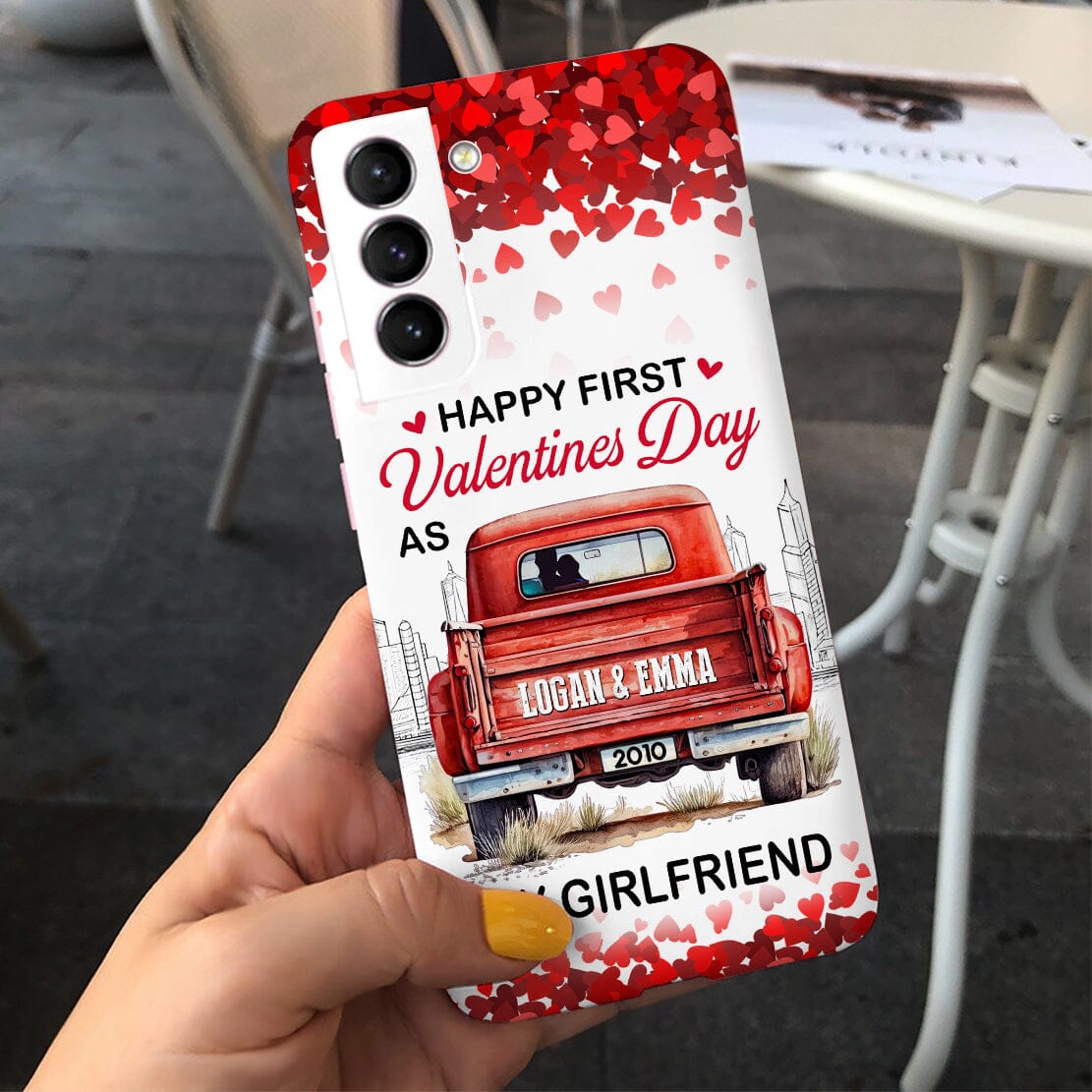 First Valentines Day As Boyfriend/ Girlfriend Husband/ Wife Red Truck Personalized Silicone Phone Case Gift For Couples VTX14DEC23CT2 Silicone Phone Case HumanCustom - Unique Personalized Gifts Made Just for You 