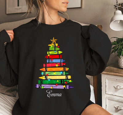 Teacher Christmas Crayon Tree Light Personalized Sweatshirt HTN14NOV23CT1 2d sweatshirt HumanCustom - Unique Personalized Gifts Made Just for You