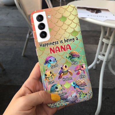 Glitter Turtle Nana Mom Kids, Happiness Is Being A Grandma Personalized Phone Case NVL20JUN23CT1