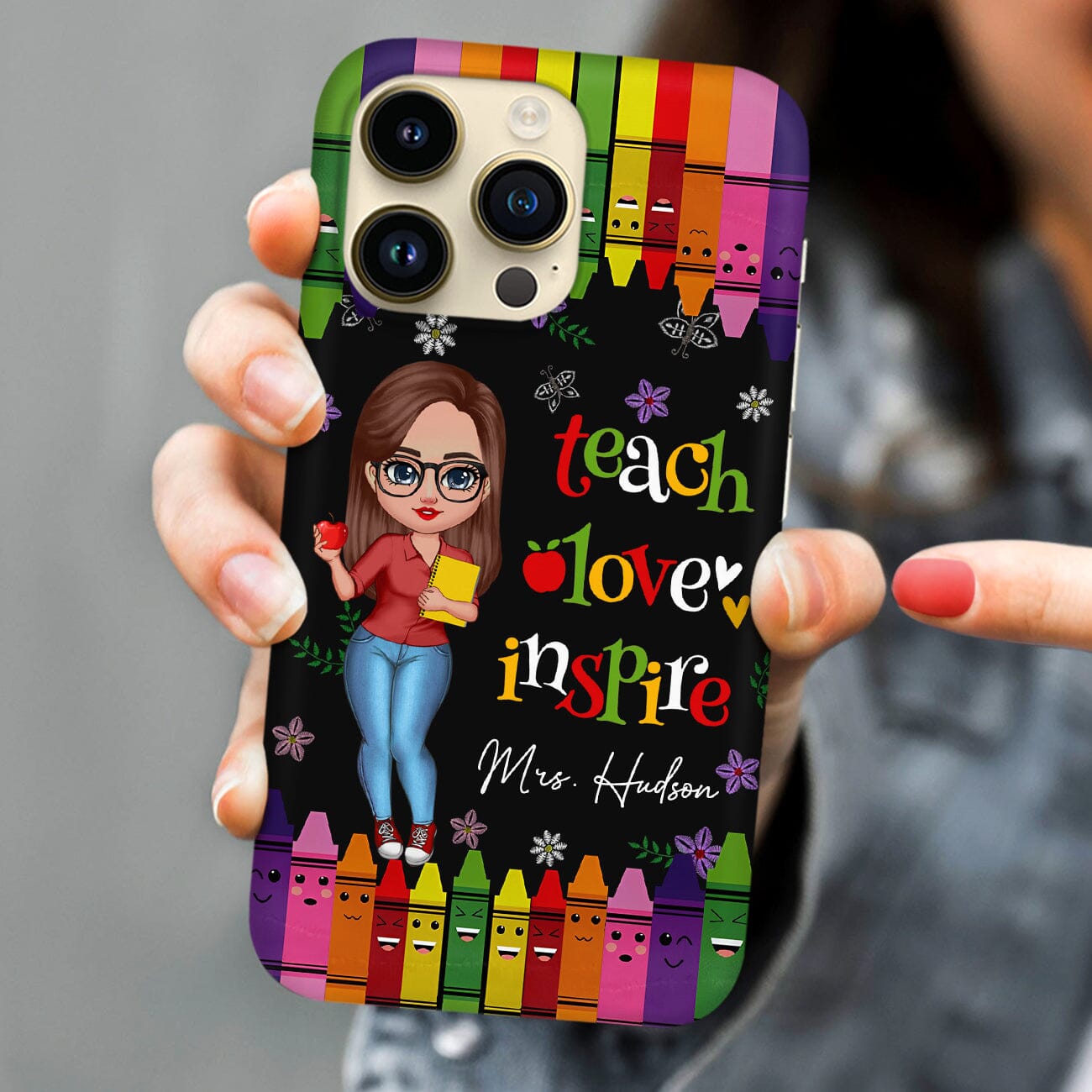 Colorful Crayon Teach Love Inspire Cute Pretty Doll Teacher Personalized Phone case Perfect Teacher's Day Gift HTN21DEC23CT3 Silicone Phone Case HumanCustom - Unique Personalized Gifts Made Just for You 