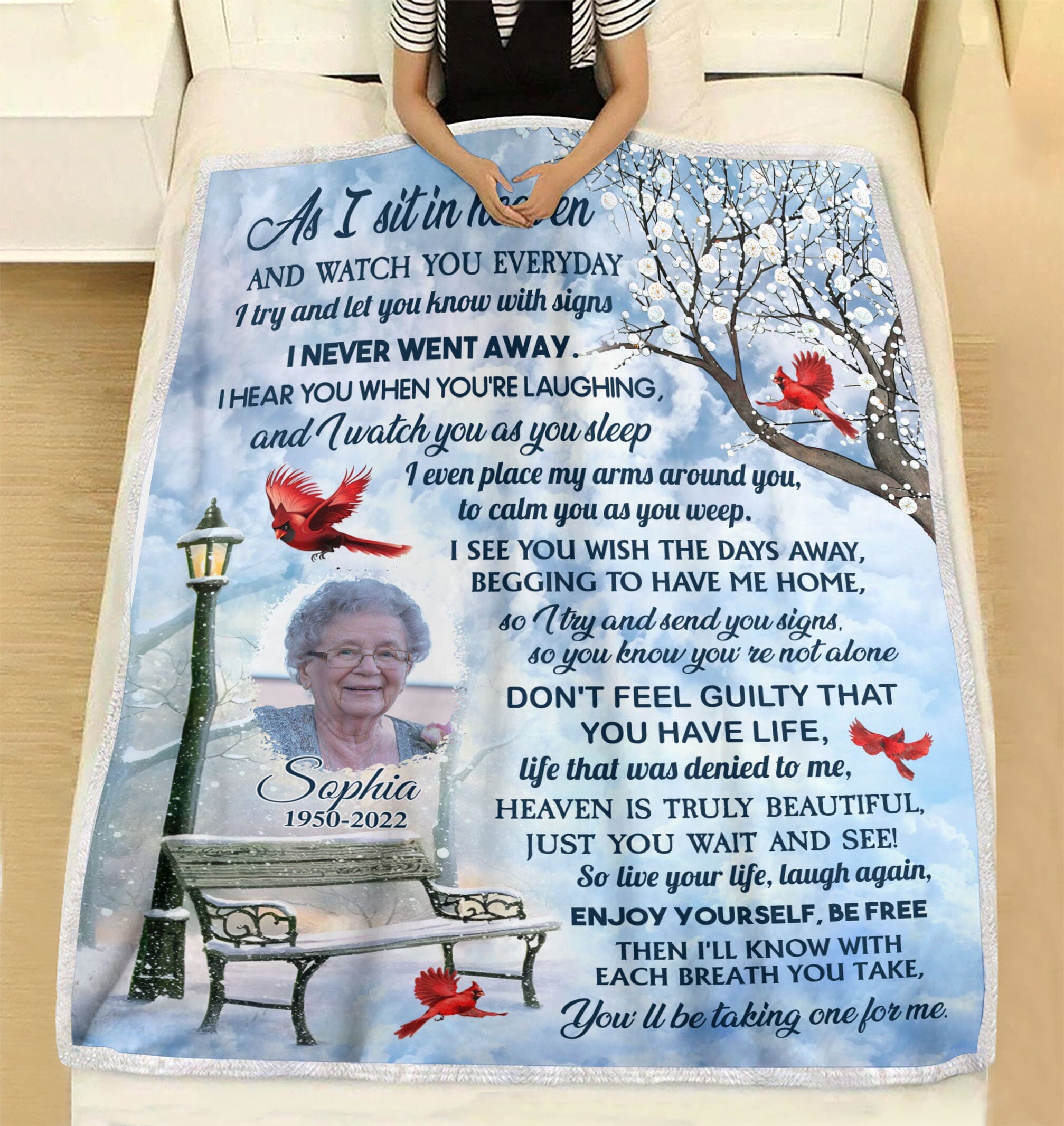 Memorial Upload Photo Cardinal Winter, As I Sit In Heaven Personalized Blanket LPL07DEC23CT2 Fleece and Sherpa Blanket HumanCustom - Unique Personalized Gifts Made Just for You 