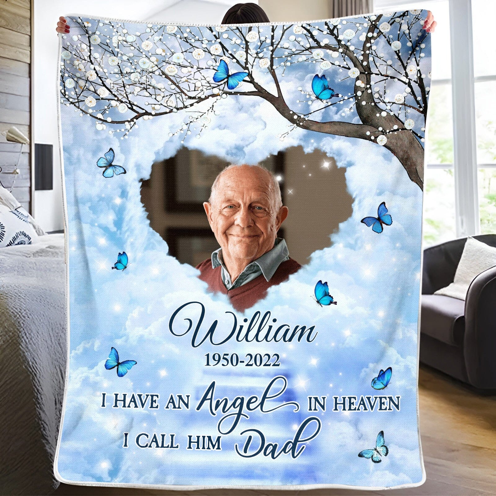 Memorial Butterfly Upload Image I Have An Angel In Heaven Personalized Blanket CTL05DEC23CT2 Fleece and Sherpa Blanket HumanCustom - Unique Personalized Gifts Made Just for You 