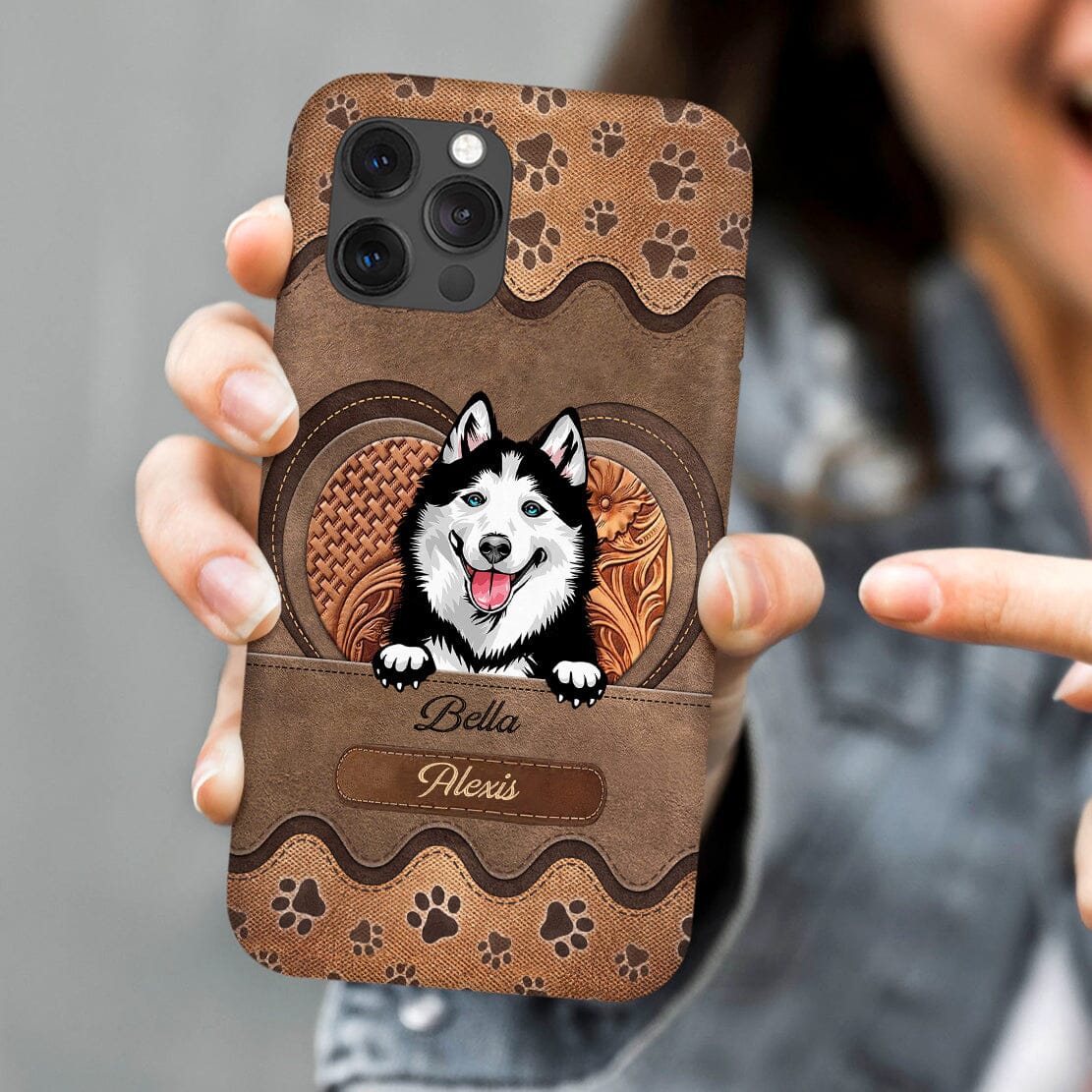 Leather Texture Effect Custom Dogs Silicone Phone Case Gift For Dog Lovers VTX29NOV23CT1 Silicone Phone Case HumanCustom - Unique Personalized Gifts Made Just for You 