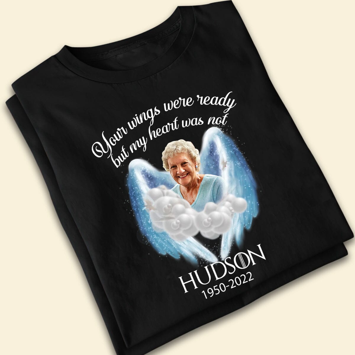 Your wings were ready but my heart was not Upload Photo Memorial Personalized Black T-shirt and Hoodie HTN13OCT23CT1 Black T-shirt and Hoodie HumanCustom New 