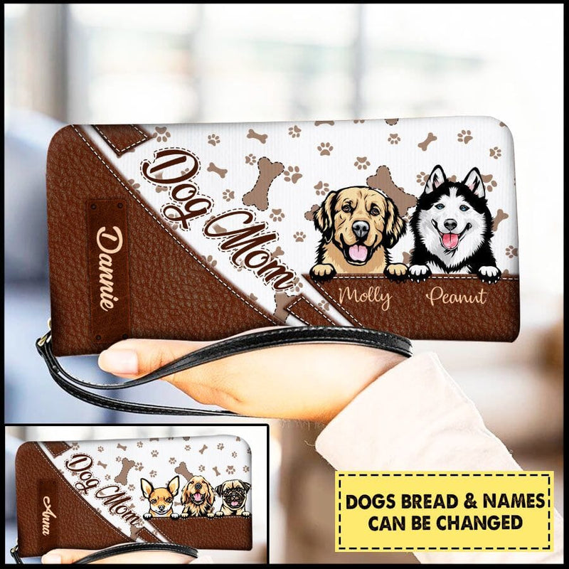 Discover Dog Mom Fur Babies Pet Paws Dog Mama Mothers Day Gift Personalized Leather Long Wallet