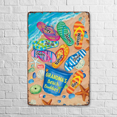Nana's Beach Buddies Summer Flip Flop Personalized Metal Sign Perfect Gift for Grandmas Moms Aunties HTN10MAY23CT3 Metal Sign Humancustom - Unique Personalized Gifts