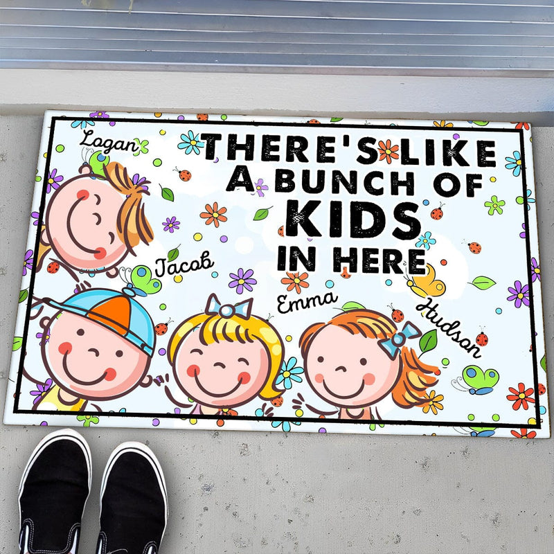 There 's Like A Bunch Of Cartoon Happy Kids In Here Doormat