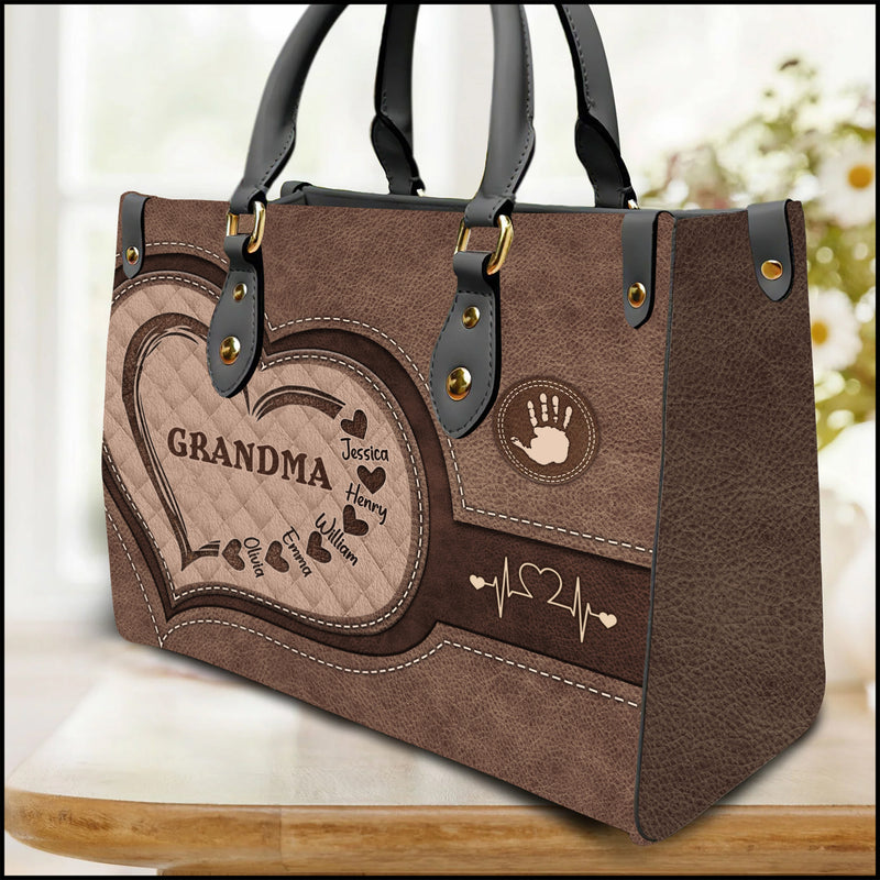 Personalized Sweet Heart Grandma Mom Kids Leather Handbag