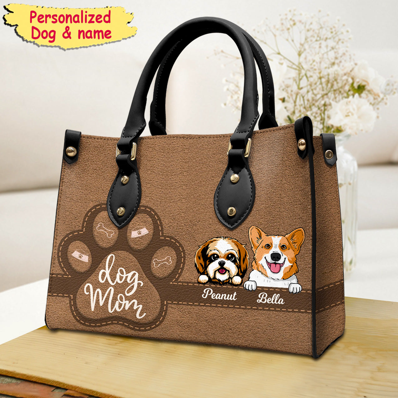 Dog Mom Puppy Pet Dog Lovers Personalized Leather Handbag CTL03FEB24CT1