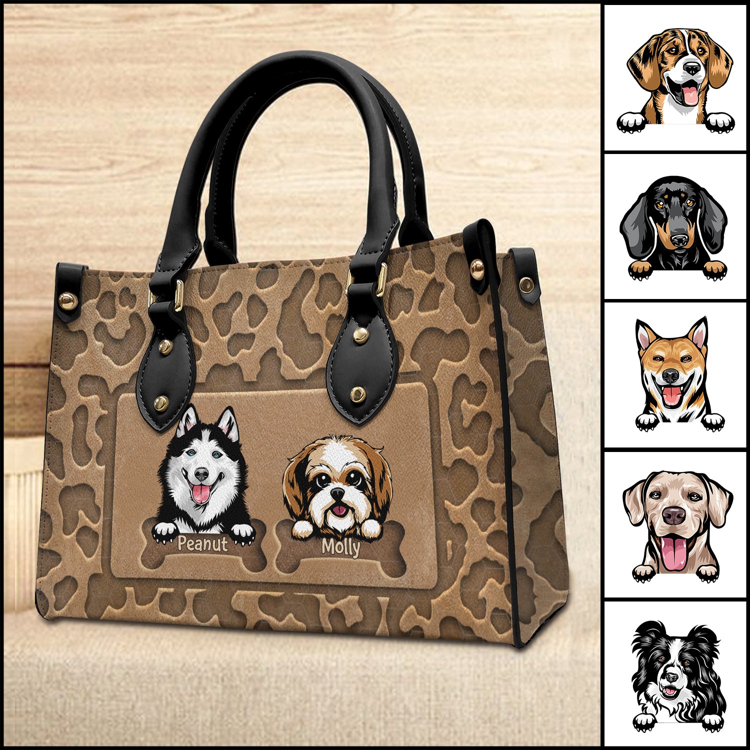 Love Puppy Pet Dogs Leopard Leather Texture Personalized Lady Handbag CTL04JAN24TT1