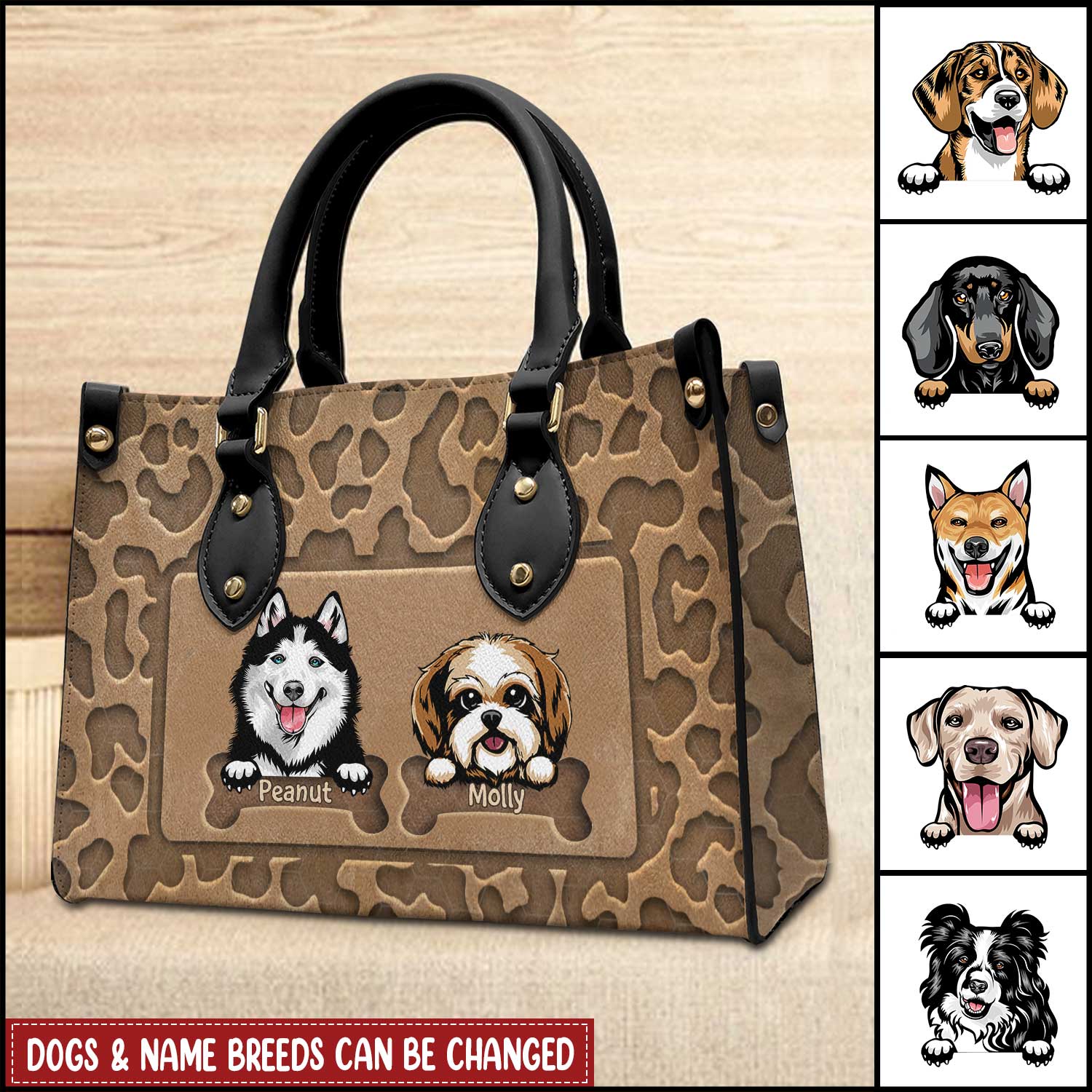 Love Puppy Pet Dogs Leopard Leather Texture Personalized Lady Handbag CTL04JAN24TT1