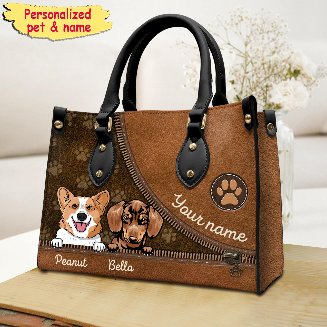 Puppy Pet Dog Pawprint Lovers Personalized Leather Handbag CTL05FEB24CT3