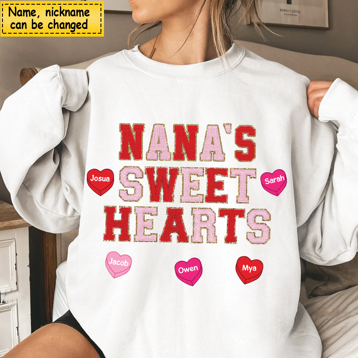 Nana's Sweet hearts Personalized Sweatshirt Valentine's Day Gift for Grandmas Moms CTL08JAN24CT1